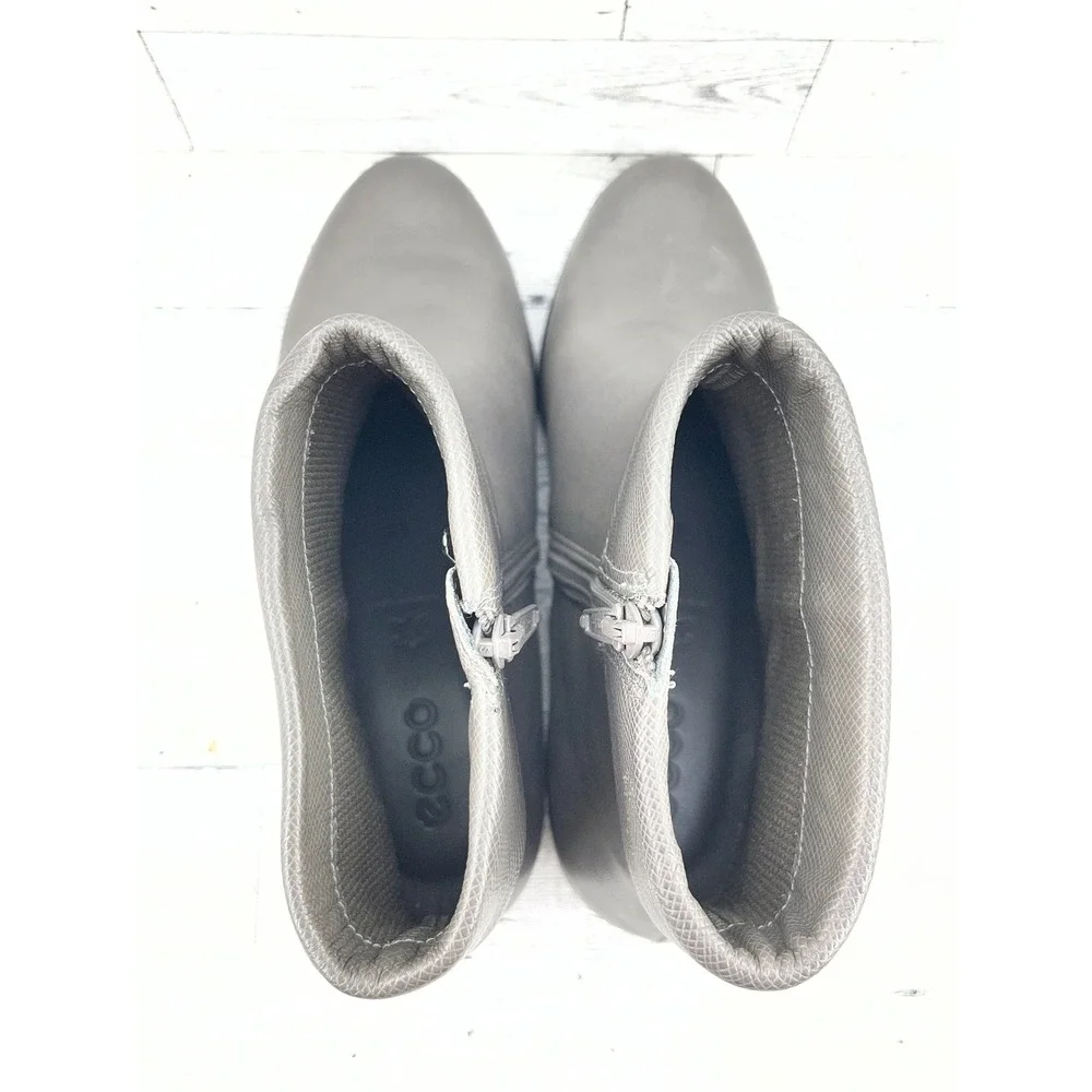 Ecco Shape 35 Grey Leather Block Heel‎ Ankle Boots Side Zip Womens 37 US 6-6.5